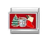 Gissroys Abalorios italianos de conexión de acero inoxidable adornos de Navidad accesorios adecuados para la fabricación de pulseras accesorios rojos navideños, talla única, como se describe