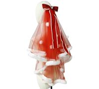 Gissroys Bowknot velo corto de novia con bordes peludos accesorios para el cabello velo de ducha nupcial evento formal tocado compromiso tul tul, Red Long bow, Talla única