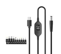 Gissroys Cable de voltaje ajustable tipo C a DC5525 con pantalla digital, ajuste de voltaje múltiple de 5 V a 28 V para electrónica, cable de alimentación de múltiples voltajes