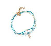 Gissroys Collar de playa multicapa con diseño de tortugas y estrellas de mar naturales, cadena ajustable, joyería para ella, collar multicapa con concha de tortuga, talla única, como se describe, como