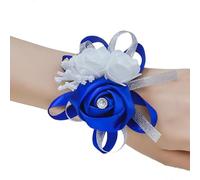 Gissroys Delicada flor de seda artificial ramillete de muñeca nupcial hecho a mano boda flor muñeca joyería perfecta para dama de honor foto fiesta de compromiso pulsera, azul real, Talla única