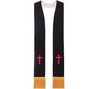Gissroys Estola bordada ligera para bufanda de clero con borlas para uso activo durante la predicación y reuniones religiosas, estola de crucifijo bordada, T20, Talla única