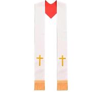 Gissroys Estola bordada ligera para bufanda de clero con borlas para uso activo durante la predicación y reuniones religiosas, estola de crucifijo bordada, C, Talla única