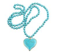 Gissroys Ethnic Styles - Collar con colgante de corazón turquesa para mujer, cadena larga vintage, cadena ajustable, colgante de corazón, talla única, como se describe, como se describe