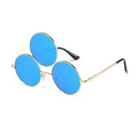 Gissroys Gafas redondas de tres marcos para adolescentes niñas fiesta colorido estilo de lente moda moda Navidad Masquerade hombres sin receta para mujeres hombres mujeres gafas vintage metal, Gold