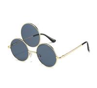 Gissroys Gafas redondas de tres marcos para adolescentes niñas fiesta colorido estilo de lente moda moda Navidad Masquerade hombres sin receta para mujeres hombres mujeres gafas vintage metal, Gold