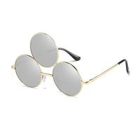Gissroys Gafas redondas de tres marcos para adolescentes niñas fiesta colorido estilo de lente moda moda Navidad Masquerade hombres sin receta para mujeres hombres mujeres gafas vintage metal, Gold