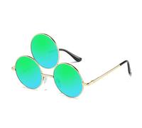 Gissroys Gafas redondas de tres marcos para adolescentes niñas fiesta colorido estilo de lente moda moda Navidad Masquerade hombres sin receta para mujeres hombres mujeres gafas vintage metal, Gold