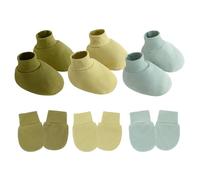 Gissroys Juego de 3 guantes y patucos resistentes a los arañazos de algodón transpirable, manoplas monocromáticas para bebés de 0 a 3 meses, guantes de bebé resistentes a los arañazos, Set D, Talla