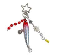Gissroys Llavero de pez oscilante auténtico diseño de criatura marina flexible articulaciones mochilas decoración para uso diario llavero de pescado realista, rojo, Talla única