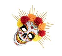 Gissroys Masquerade Máscara Mexicana Día de los Muertos Máscara de Calavera de Azúcar Con Rosas Decoraciones Disfraz Vestido Rosa Suger Esqueleto Sugeton Cráneo
