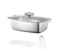 Gissroys Pescado de acero inoxidable Vaporizador cuadrado de pescado al vapor Ollas de gran capacidad ollas de cocina a presión con estante de cocina con tapa
