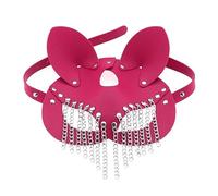 Gissroys Piel sintética con borlas de cadena para mujeres y hombres, disfraz de cosplay de Halloween, misterioso disfraz punk de media cara con borlas de cadena, talla única, como se describe