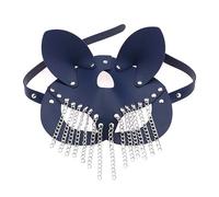 Gissroys Piel sintética con borlas de cadena para mujeres y hombres, disfraz de cosplay de Halloween, misterioso disfraz punk de media cara con borlas de cadena, talla única, como se describe