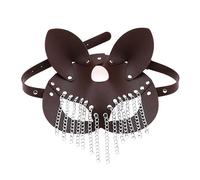 Gissroys Piel sintética con borlas de cadena para mujeres y hombres, disfraz de cosplay de Halloween, misterioso disfraz punk de media cara con borlas de cadena, talla única, como se describe