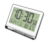 Gissroys Reloj despertador de escritorio de fácil lectura con pantalla LCD grande, higrómetro de temperatura, luz de fondo para dormitorio, reloj electrónico de pantalla grande con monitor de humedad