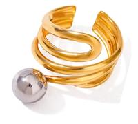 Gissroys Único abierto de acero inoxidable abierto patrón lineal anillos de dedo ajustable construcción de metal accesorio para el desgaste diario línea abierta irregular, como se describe