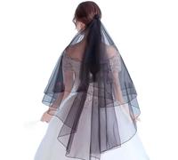 Gissroys Velo de encaje de novia de Halloween para mujer, tul en capas con lazo/ribete floral para boda, fiesta, largo, plisado, decoración de lazo, velos de catedral para novia, Negro de una sola