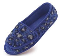 Git-up Zapatillas de Estar por Casa para Mujer Espuma de memoria Cálido Transpirable Suave Antideslizante Cómodas Pantuflas para Interiores y Exteriores Suela de goma Zapatos, LeopardoAzul 9