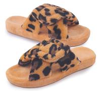 Git-up Zapatillas de Estar por Casa para Mujer Espuma de Memoria con Soporte del arco Gancho y bucle Diabético Amplio Punta abierta Zapatos de Casa Interior Exterior, Arco-Leopardo 40