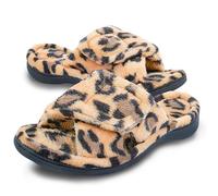 Git-up Zapatillas de Estar por Casa para Mujer Espuma de Memoria con Soporte del arco Gancho y bucle Diabético Amplio Punta abierta Zapatos de Casa Interior Exterior, Leopardo 6.5/7.5