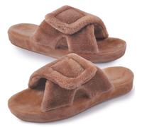 Git-up Zapatillas de Estar por Casa para Mujer Espuma de Memoria con Soporte del arco Gancho y bucle Diabético Amplio Punta abierta Zapatos de Casa Interior Exterior, Arco-Marrón 36
