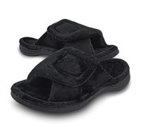 Git-up Zapatillas de Estar por Casa para Mujer Espuma de Memoria con Soporte del arco Gancho y bucle Diabético Amplio Punta abierta Zapatos de Casa Interior Exterior, Negro 11/12