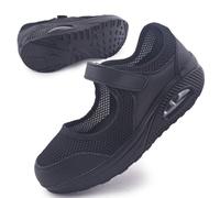 Git-up Zapatos Cómodos para Caminar para Mujeres con Correa Ajustable, Zapatos de Enfermería Casuales de Malla Transpirable Zapatillas Ligeras de Cojín de Aire 699, Negro 36