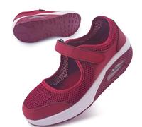 Git-up Zapatos Cómodos para Caminar para Mujeres con Correa Ajustable, Zapatos de Enfermería Casuales de Malla Transpirable Zapatillas Ligeras de Cojín de Aire 699, Rojo 36