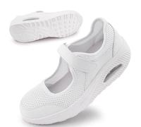 Git-up Zapatos Cómodos para Caminar para Mujeres con Correa Ajustable, Zapatos de Enfermería Casuales de Malla Transpirable Zapatillas Ligeras de Cojín de Aire 699, Blanco 36