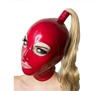 GITDOT Látex Cabeza Cubrir con peluca cola de caballo, Látex máscara de cabeza Capucha de goma para Cosplay Fiesta ropa de club Juego de roles (2XL)