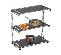 Gitekain Camping Storage Rack - 3 Tier Plegable Stainless Steel Table Organizer, Heavy-Duty Outdoor Kitchen Shelf for Cooking Gear & Supplies, Portable Compact Camp Stand for Food Display Setup