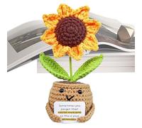 Gitekain Knitted Sunflower Doll, Cute Crochet Emotional Support Flower, Small Artificial Desk Decoration, Handmade Plush Accessories, Yellow, Ideal for Home, and Car Dashboard
