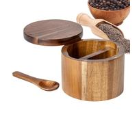 Gitekain Salt Container with Swivel Lid, Acacia Wood Salt Cellar, Built-In Spoon Salt Jar, Wooden Kitchen Salt Container, Sugar Pot with Swivel Lid, Acacia Wood Storage Jar, Household Salt Cellar