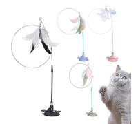 Gitekain Suction Cup Cat Toy, 4X Interactive Teaser Wand Set with Feather Attachments, Enrichment Activity Pet Exercise, Ideal for Indoor Play, All Breeds, Boredom, Stress Relief