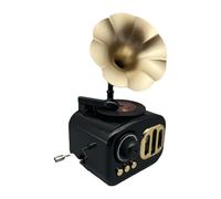 Gitohoni Gramófono Caja Musical Coleccionable Fonógrafo Estatua Ornamental Miniatura Material Resistente Adecuado para Regalo Escritorio Decoración Oficina, Negro, Individual