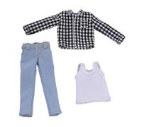 Gitohoni Ropa para Muñeco 1/12 Conjunto Camisa Chaleco Traje Casual Tejido Resistente Colores Estables Combina con Accesorios Adecuada para Figuras de, cuadrícula Blanca y Negra