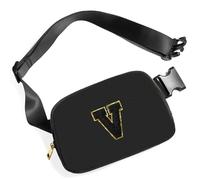 Gitus Riñonera cruzada con parche de letra inicial, bonitos regalos de cumpleaños para adolescentes y niñas, cosas geniales para adolescentes y niñas, Negro -, V