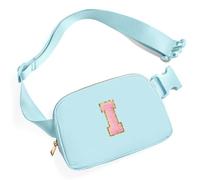 Gitus Riñonera cruzada con parche de letra inicial, bonitos regalos de cumpleaños para adolescentes y niñas, cosas geniales para adolescentes y niñas, Azul glaseado, I