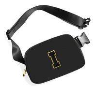 Gitus Riñonera cruzada con parche de letra inicial, bonitos regalos de cumpleaños para adolescentes y niñas, cosas geniales para adolescentes y niñas, Negro -, I