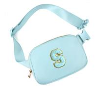 Gitus Riñonera cruzada con parche de letra inicial, regalos para niñas de 8, 9, 10, 11, 12 años, regalos de cumpleaños para adolescentes y mujeres, cosas de moda personalizadas (azul glaseado, S)