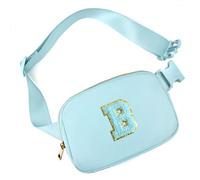 Gitus Riñonera cruzada con parche de letra inicial, regalos para niñas de 8, 9, 10, 11, 12 años, regalos de cumpleaños para adolescentes y mujeres, cosas de moda personalizadas (azul glaseado-B)