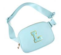 Gitus Riñonera cruzada con parche de letra inicial, regalos para niñas de 8, 9, 10, 11, 12 años, regalos de cumpleaños para adolescentes y mujeres, cosas de moda personalizadas (azul glaseado, L)