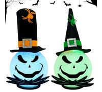 Giugio Decoración de esqueleto de Halloween, 2 Piezas Calabaza Halloween LED con Sombreros de Mago, luz fantasma, Para Carnaval, Uso en Interiores O Exteriores, Decoración de Mesas, Fiestas