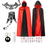 Giugio Disfraz de Halloween para mujer, disfraz de diablo para mujer, Parche de Encaje en el Ojo, Capa Vampiro Halloween, Disfraces de Dracula Adulto para Fiestas de Halloween y Carnaval Cosplay