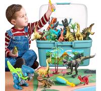 GIUHAT Figuras Dino, Dinos para Montar, Alfombra de Juego&Caja Organizadora