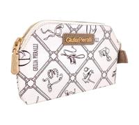 Giulia Pieralli Monedero para mujer pequeño con compartimento para tarjetas, cremallera, piel sintética, monograma, 17 x 10 x 2 cm, 30056, Bianco-sabbia (arena blanca), Monograma