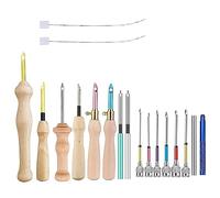 Giuneuow Kit de Agujas de PunzóN de 17 Piezas Kits de Bordado de Agujas de PunzóN Herramienta de Aguja de PunzóN Ajustable, BolíGrafo de Bordado con Manejar de Madera