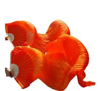 GIUPLOKID Belly Dance Long Velos de Ventilador de Seda Real, Abanicos de Danza con Velo Chino Danza del Vientre Unisex Multicolor Múltiples tamaños 2 Piezas(Orange)