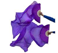 GIUPLOKID Belly Dance Long Velos de Ventilador de Seda Real, Velo de Abanico for Danza del Vientre Pintado a Mano, 2 Piezas, Izquierda Derecha, Multicolor, Varios tamaños(Deep Purple)